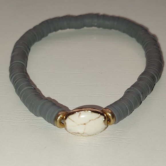 White and Gold Centerpiece Bracelet Gray Vintage Academia Bohemian Medium Size - Picture 2 of 7